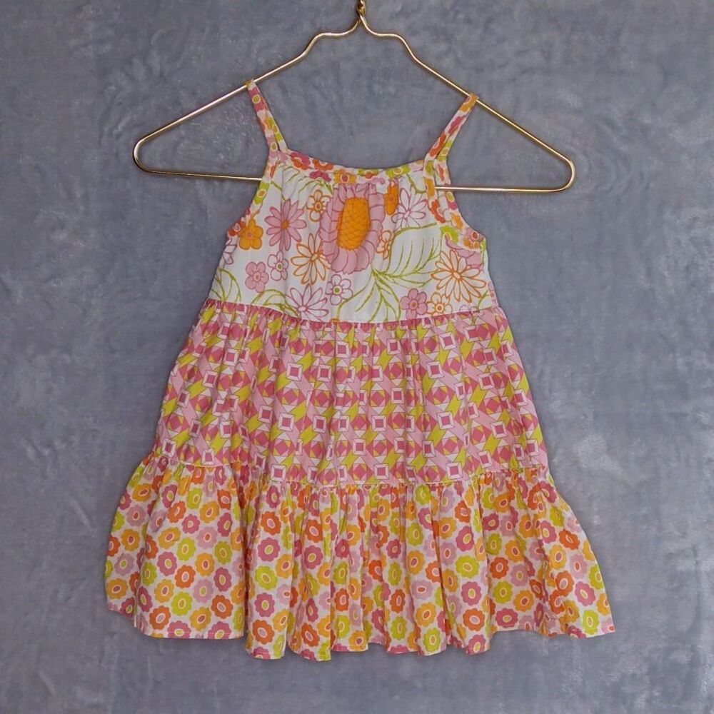 BABY LULU Bella Tiered Sundress Size 4T Shabby Chic Mixed Print 60s Cotton